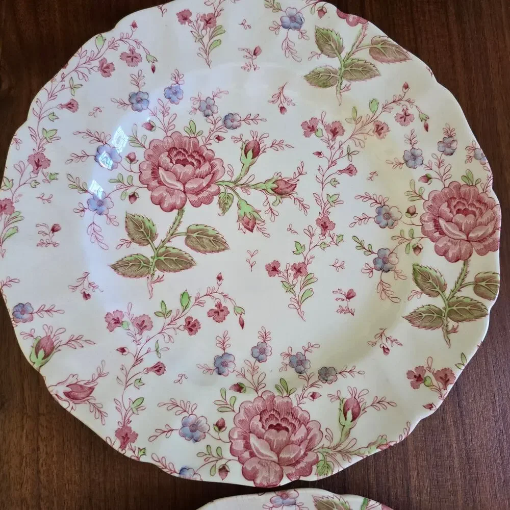 Vintage Johnson Brothers Rose Chintz Ironstone 2 Dinner Plates Cottagecore 1930s
